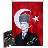 Asilmeydan Turkish Flag with Heart Ataturk Photo Turkish Flag 70x105 cm