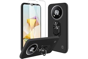 JDXHFF Hülle Kompatibel mit ZTE Blade A73 5G (6.52") Schwarz und 360° Drehbarer Ständer und Panzerglas Displayschutzfolie - Schutzhülle Weich Silikon Flexibel TPU Tasche Case Black