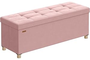 SONGMICS Puff Almacenaje, Banco Plegable, 38 x 110 x 40 cm, Reposapiés, 112 L, Superficie de Terciopelo, para Dormitorio, Sala de Estar, Dormitorio, Rosa Jalea LSF0518R02