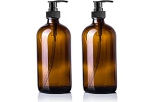 DRERIO 2 butelki z brązowego szkła, 500 ml, dozownik mydła, dozownik do mycia rąk, duży dozownik płynu do mycia naczyń, szklane butelki wielokrotnego użytku z pompką do dozowania balsamów, szamponów