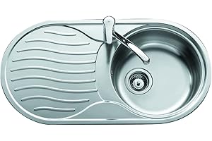 TEKA Fregadero de Cubeta y Escurridor en Acero Inoxidable 18/10, Válvula Canasta 3 ½”, Profundidad Cubeta 160 mm, Mueble 45 cm, Modelo DR 80 1C 1E