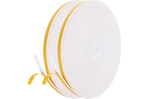 flintronic Sealing Tape for Doors Windows 6 mm (W) x 1.5 mm (D) 20 m (L) Self-Adhesive Foam Tape Door Seal Window Rubber Seal for Collision Seal Sound Insulation White (2 Rolls Each 10 m Long)