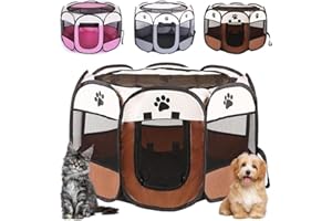 PEELANMALL Enclos pliable pour chiots et animaux - 74 x 74 x 43 cm - Pour l'extérieur et l'intérieur - Tissu Oxford - Pour chiens, chats, lapins, petits animaux (café)
