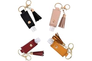 PUERHUACI Bottiglie Portatili da Spremere,Bottiglia da Viaggio 4 Pezzi Boccette Plastica Portachiavi in Pelle per Disinfettante per le Mani,Bottiglia da Viaggio Vuota in Plastica a Prova di Perdite