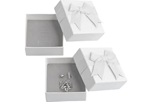 HUSAIHU 2Pcs Small Gift Boxes for Jewellery, Rings Earrings Necklace Bracelet Gift Box with Lid, Bow-knot Jewellery Gift Boxes, Present Gift Box for Anniversaries Weddings Birthdays Christmas (7x7x3.5cm-Grey)