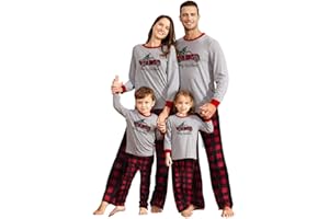 IFFEI Christmas Pyjamas Matching Family Pajamas Sets Xmas Pjs Letter Print Tops and Plaid Pants Sleepwear Nightwear for Women Men Kids Baby Pet