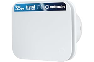 Turbionaire TREND 100 SWM - Extracteur silencieux (33dB) pour salle de bain, mural/plafond, Ø100mm, 35Pa, clapet anti-retour, face avant blanche opaque, IPX4, garantie 3 ans.