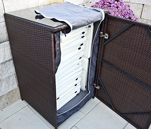 PolyRattan Kissenbox DEUTSCHE MARKE — EIGNENE PRODUKTION 7 Jahre GARANTIE Garten Möbel incl. Glasplatte für 20 Sitzkissen Ragnarök-Möbeldesign (braun) Gartenmöbel Gartentisch Aluminium Rattan Beistelltisch, Stehttisch - 7