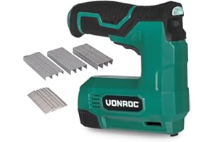 Graffatrice e chiodatrice a batteria VONROC - 900 graffe e 300 chiodi - Ideale per fissare tappeti, fili, battiscopa, rivestimenti di mobili in tessuto o pelle - Graffatrice a batteria da 4V
