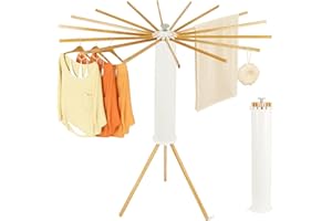 ‎DHOUSE Dhouse Wäscheständer aus Holz, faltbar, tragbar, platzsparend, ausziehbar, für Balkon, Wohnzimmer, Waschküche, Badezimmer Weiß