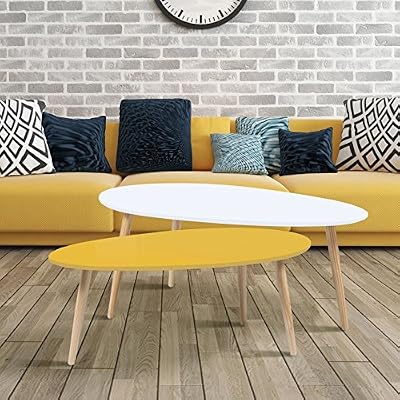 IDMarket - lot de 2 tables basses gigognes laquées jaune blanc scandinave