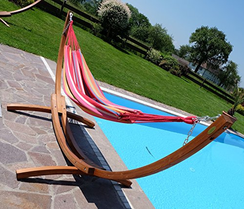 350cm Hängemattengestell MONA Gestell aus Holz Lärche mit bunter Tuch Hängematte von AS-S - 2