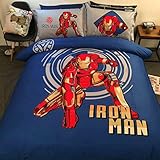 Sport faire toutes les saisons Spiderman Parure de lit stéréo Motif pur coton Dessin animé Housse de couette et drap plat 4pc diverses Awesome Personnages Reactive Impression complète, Coton, ironman and flat, Queen Size