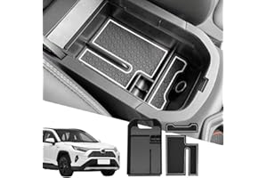 D-Lumina RAV-4 Center Console Organizer Compatible with Toyota RAV4 2019 2020 2021 2022 2023 2024 - Armrest Secondary Storage Tray, w/White Anti-Dust Mats
