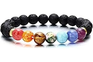 THAJALING 7 Chakra Lava Stone Diffuser Bracelet Semi Precious Gemstone Healing Crystal Balancing Reiki Beads Bracelets for Essential Oil