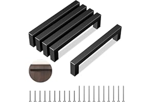 Mesybveo 5 Stück Edelstahl Möbelgriffe Schwarz, Griffe für Küchenschränke Schwarz 128mm lochabstand, küchengriffe schwarz mit 20 Schrauben, Dauerhaft Türgriffe Schwarze für Möbel, Küche, Schubladen
