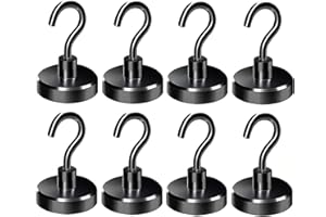 YADODO Ganchos magnéticos extra fuertes de 45 kg, imanes de neodimio para barbacoa, herramientas giratorias, gancho magnético con gancho para techo, pizarra magnética, cocina, 8 unidades, color negro