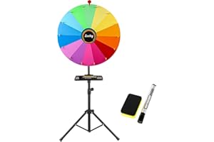 Acrebain Roue de récompense rotative de 61 cm, 14 couleurs avec marqueur effaçable, réglable de 94 à 165,1 cm, roue de la fortune avec étagère