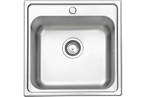 JASSFERRY Drop-in Kitchen Sink Stainless Steel Single Square Bowl for Campervan RV with Pre-drilled Tap Hole 500 x 500 MM