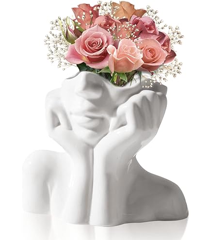 Vase Céramique Visage Femme Blanc - Décoratif Minimaliste Style Scandinave Pour Fleurs Fraîches/Sèches | Type B