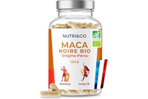 NUTRI & CO Maca Noire BIO du Pérou Hautement Dosé 10:1 – Extrait naturel 100 % Pur Labellisé Botani+ – Force, Énergie, Équilibre Hormonal – 120 Gélules Vegan – Fabriqué en France
