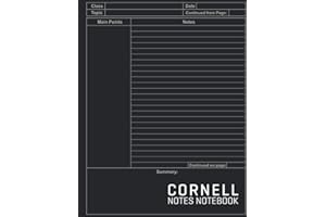 Cornell Notes Notebook: Cornell Style Note Taking Notebook for Students and Teachers with Simple Black Cover. College Ruled Composition Paper for Taking Notes