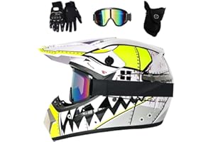 EVGATAVAB Jeunesse Enfants Casque de Motocross, avec Lunettes Gants Masque, Unisexe Intégral Hors Route Rue Courses Moto Casques, Descente Enduro BMX MTB VTT Quad Dirt Bikes Casque