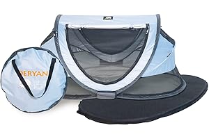 ‎DERYAN Deryan Kleinkind Reisebett mit Matratze ab Geburt bis 4,5 Jahre - Pop Up Kleinkindbett Babyzelt in 2 Sekunden aufgestellt - inkl. Moskitonetz & Reisetasche - 136x84x62cm (Blau)
