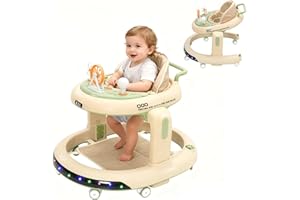 EULEUY 3 in 1 Foldable Baby Walker,Kids Activity Push Walker Sit and Stand Height Adjustable with 360° Quiet Wheels,Dinner Tray and Game Play Center with Music,Gift for Girls Boys Toddler (Light Green)