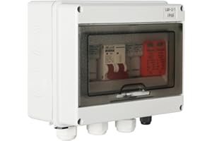 Jadeshay Scatola Combinatrice Fotovoltaica,DC500V 2Stringhe Solar PV Combiner Box con 63A Interruttore Magnetotermico Automatico 40KA Dispositivo Scaricatore e 30A Fusibili per Pannelli Solari Sistema