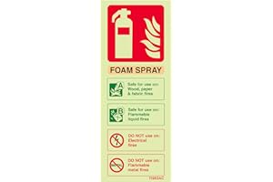 VSAFETY V Safety 11003AC-G Glow In The Dark Foam Spray Id Not Electrical Safe Fire Extinguisher Sign - 75mm x 200mm - Rigid Plastic, Beige/Black/Green/Red