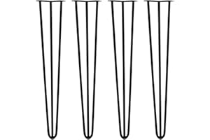 Monster Shop SKISKI LEGS 4 x Hairpin Legs/Hair Pin Legs Set Furniture Desk Bench Chair Table 28" 3 Prong 12mm Black Steel & Protector Feet…