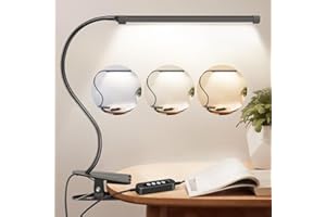 Mefine Lampara Lectura Pinza 48 LED Lampara Pinza 10W Lampara Pinza Cabecero Cama con Cable Led Escritorio Flexo Pinza con 3 Colores y 10 Brillos, 99.95% Bloqueo de Luz Azul Luz Pinza