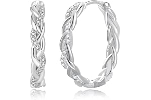PABBEU Sterling Silver Hoop Earrings,Hypoallergenic Twisted Silver Hoops Earrings for Women Lightweight SilverHoop Earring with Cubic Zirconia (15/20 MM)