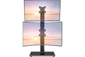 ELIVED Supporto verticale per doppio monitor, impilabile di due schermi fino a 32 pollici, max. 15 kg per monitor, montaggio indipendente regolabile in altezza, VESA 75/100 mm, EV2012