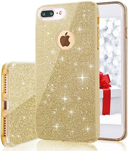 iPhone 8 Plus Case , iPhone 7 Plus Case ,SENCEE Bling Glitter Pretty Cute Case for Girls Lady Women 3 Layer Hybrid Anti-Slick Protective Soft Slim Thin TPU Case for iPhone 8 Plus iPhone 7 Plus (Gold)