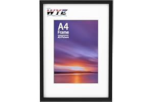 WYEWYE Cornice A4 in legno con passepartout A5, con supporto da tavolo o da appendere alla parete, cornice nera A4 con finestrella in plexiglass, nero