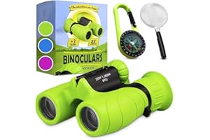 FOUVIN Fernglas für Kinder, Kinder Geschenke für kleine Jungen und Mädchen, Starke Vergrößerung 8X21Fernglas, Fernglas mit Lupe & Kompass, Spielzeug für 3 – 12 Jahre (grün)