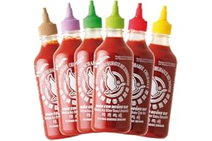 ‎FLYING GOOSE FLYING GOOSE Sriracha scharfe Chilisaucen Mischkarton in 6 Geschmacksrichtungen, Würzsaucen aus Thailand zum Würzen, Dippen und Verfeinern, 6 x 455ml Multipackung