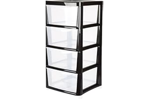 SIMPAHOME Large 4 Drawer Plastic Modular Storage Tower – Black Frame Design with Opaque Drawers – 87cm (H) x 39cm (W) x 39cm (D).
