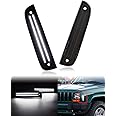 PWOBVZ White LED Front Side Marker Light for Jeep Cherokee XJ 1997 1998 1999 2000 2001, Smoked Lens Front Bumper Corner Parking Signal Lamps，Pack of 2