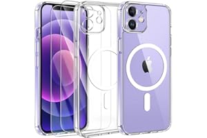 Qasyfanc Coque Magnétique Compatible avec iPhone 12 Mini et Protection Caméra, Coque iPhone 12 Mini Mince et 2 Pièces Verre Trempé [Protection Militaire] Antichoc Dos Anti Rayures, Transparent