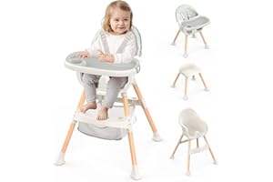 GOLDENOUGH Highchairs Baby High Chair, Convertible 4-in-1 High Chair Portable High Chairs for Babies and Toddlers Baby Chair with Ajustable Height, Footrest, Removable Tray, from 6 Months to 3 Years, Green