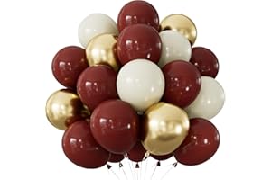 Adeyoo Burgundy and Gold Balloons - 12 Inch Burgundy Balloons Bright Christmas Balloon Gold Metallic Sand White Latex Balloon for Christmas Wedding Birthday Anniversary Wine Party Decorations, 50 PCS