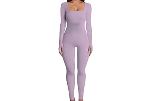 OYIGELZ Yoga Jumpsuit Damen Einteiligem Gerippte Strick Langarm Sport Workout jumpsuits Hosenanzug Trainingsanzug Eckigem Ausschnitt Figurbetontem Kuscheliger Overall