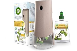 Airwick Active Fresh Deodorante per Ambienti, Confezione con 1 Diffusore Automatico senza gas, 1 Ricarica alla Fragranza Vaniglia e Caprifoglio 228ml, 2 Pile AA, Neutralizza Odori 24/7