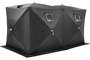 VEVOR Portable Pop-Up Ice Fishing Tent, 1-8 Person Insulated Ice Shelter, Large Fishing Area, Hub-Style Ice Shanty for Winter Fishing, Waterproof Oxford Ice Cube with Anchors/Ropes/Carrying Bag