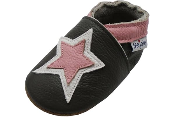 Mejale Chaussons Enfant Bébé en Cuir Doux-Chaussons Cuir Souple-Chaussures Premiers Pas-Dessin animé Étoiles