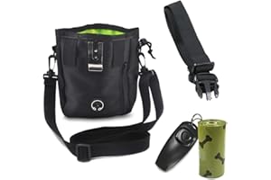 ANDIKER Trousse à friandises pour chien, tout-en-un légère sac de dressage pour animaux de compagnie avec clicker et sacs biodégradables respectueux de l'environnement, grande capacité, stockage de nourriture