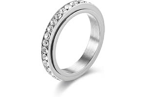 QZKJQDD Fidget Ring för damer, rostfritt stål, silver med zirkonia – Anti-stressring, spinnerring, vridbar ångestring, spinni